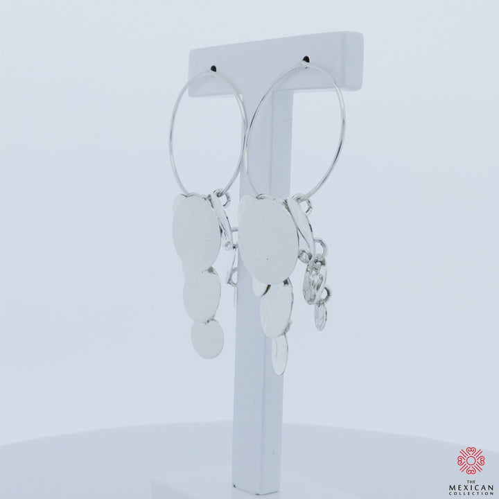 Gypsy Dangling Hammered Hoop Earrings in Sterling Silver