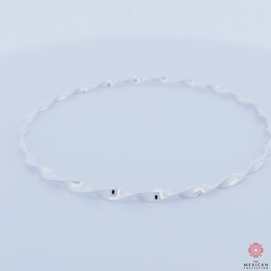 Sterling Silver Twisted Bangle for Women - Handmade