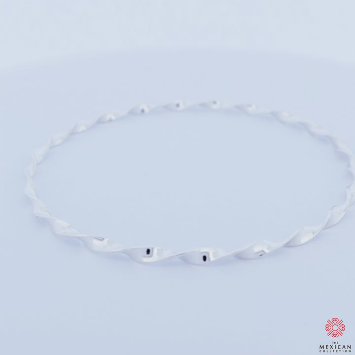 Sterling Silver Twisted Bangle for Women - Handmade