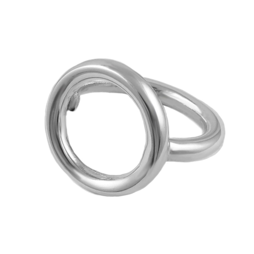 Silver halo ring with a unique design on a white background