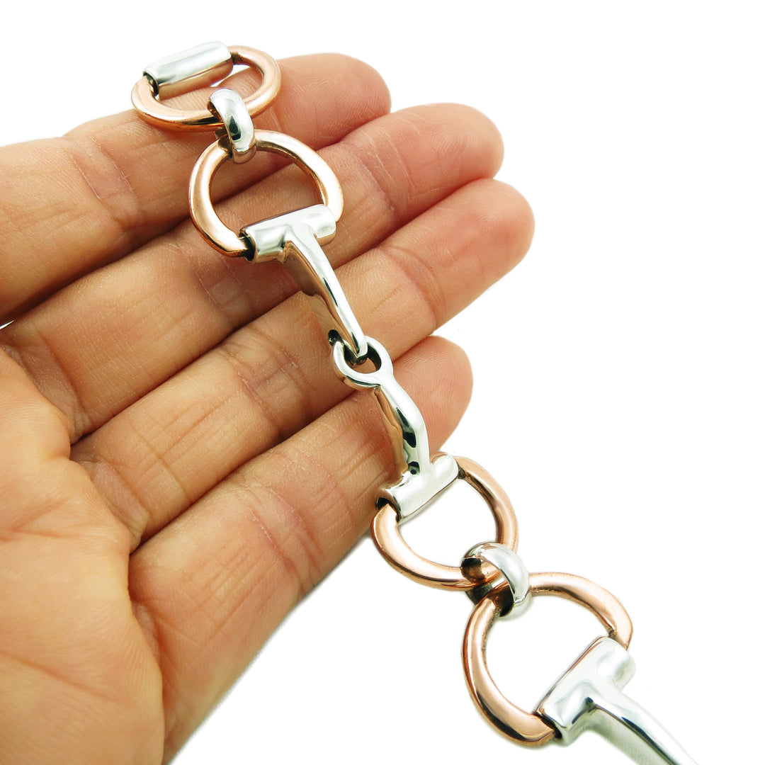 Snaffle Bit 925 Solid Sterling and Copper Women's Chunky Bracelet