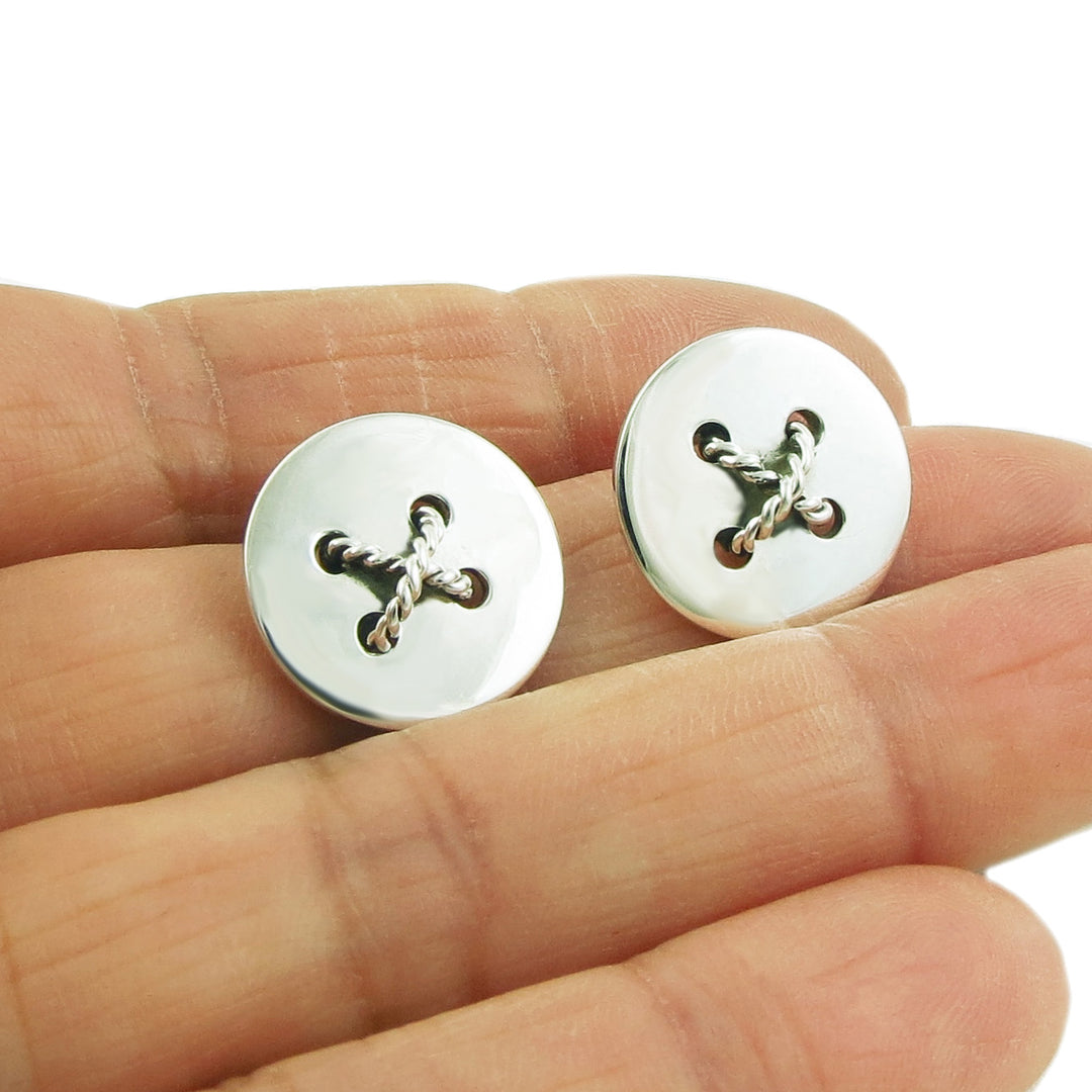 Silver Sewing Button Stud Earrings - Handmade Earrings