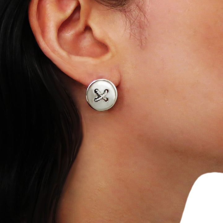 Silver Sewing Button Stud Earrings - Handmade Earrings