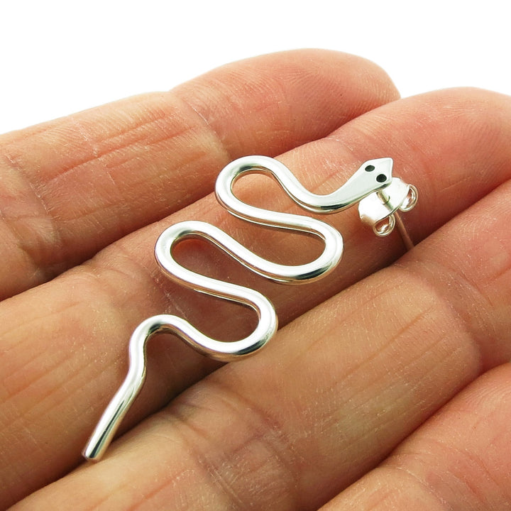 Curved Snake Unusual Silver Serpent Earrings
