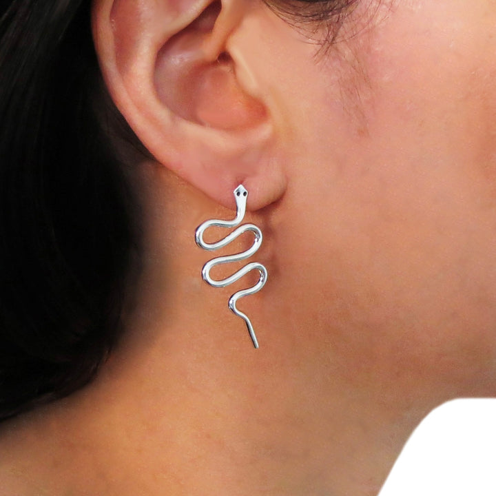 Curved Snake Unusual Silver Serpent Earrings