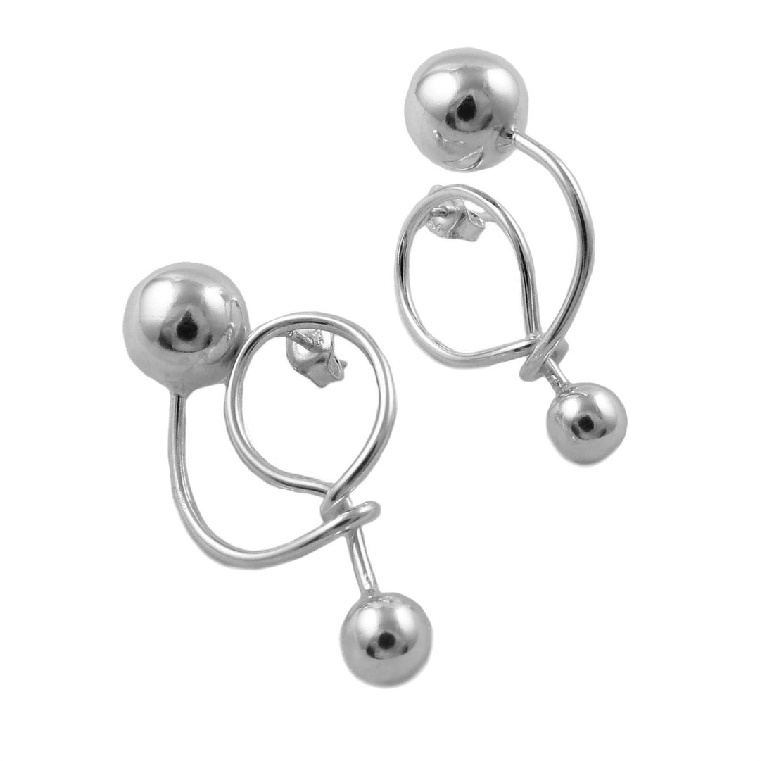 Unique spiral and bead modern sterling silver earrings for women.