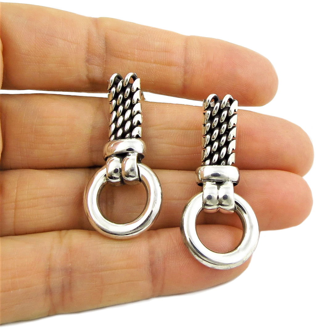 Sterling Silver Herringbone Chain Earrings