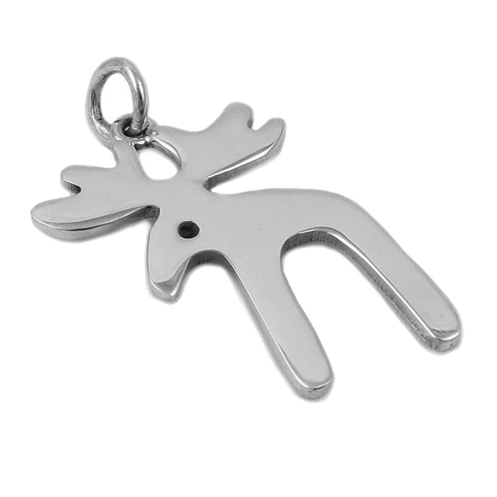 Solid sterling silver moose pendant on a white background.