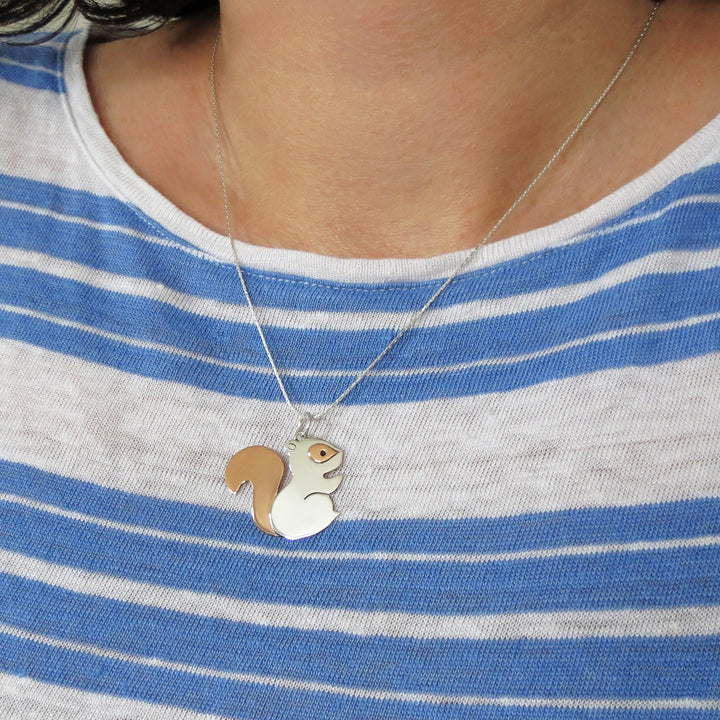 Ladies Two Tone Squirrel Pendant Necklace