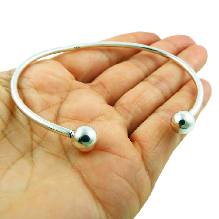 Sterling Silver Ball Bead Charm Bracelet Cuff