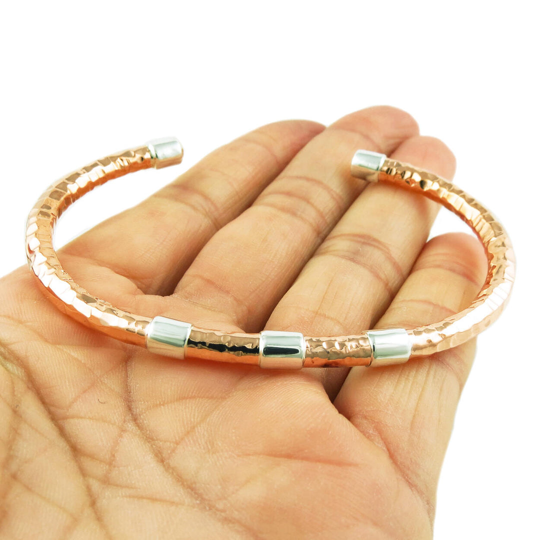 Solid Hammered Copper and 925 Silver Bracelet Cuff in a Gift Box