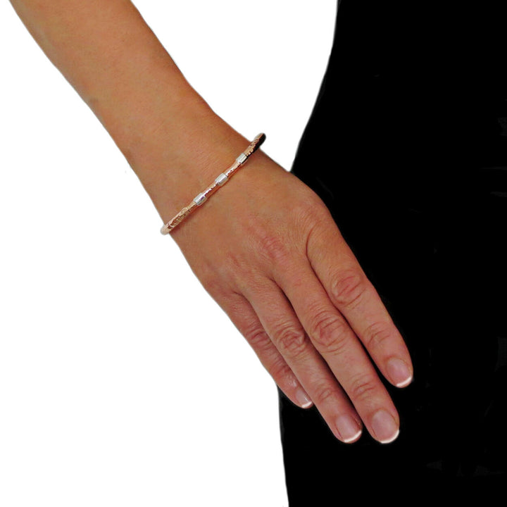 Solid Hammered Copper and 925 Silver Bracelet Cuff in a Gift Box
