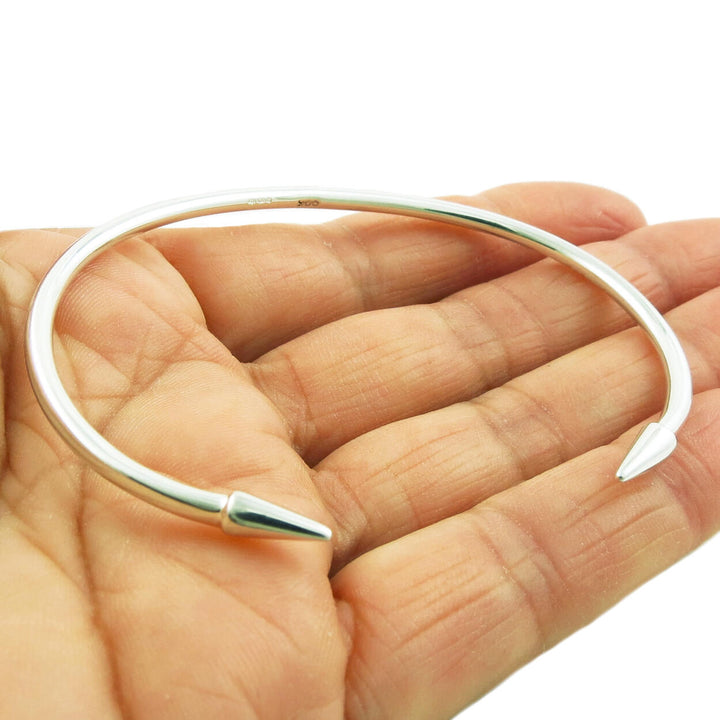 Pointed Solid 925 Sterling Silver Bracelet Cuff for Women