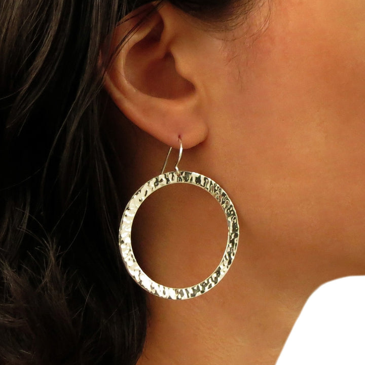 Large Hammered Silver Circle Earrings