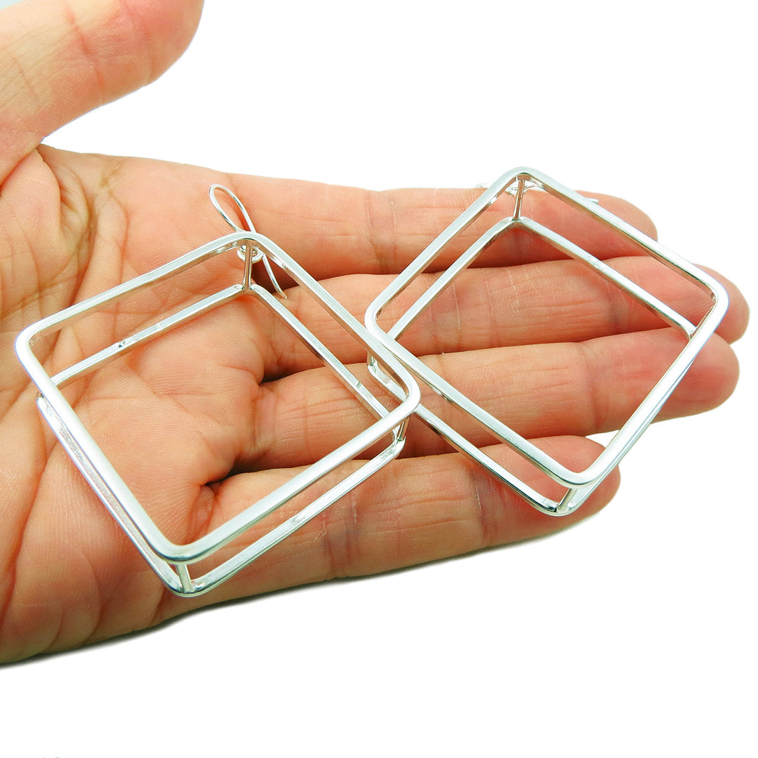 Sterling Silver Square Hoop Earrings for Women