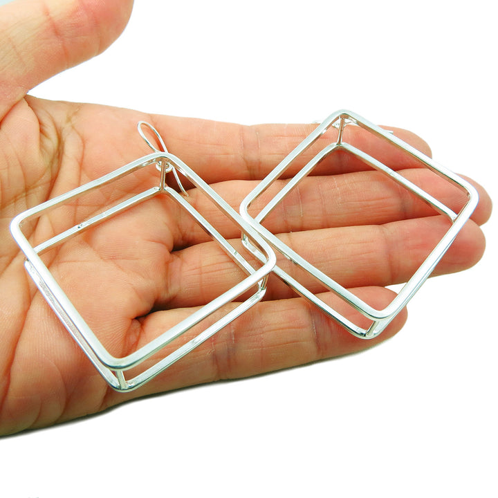 Sterling Silver Square Hoop Earrings for Women