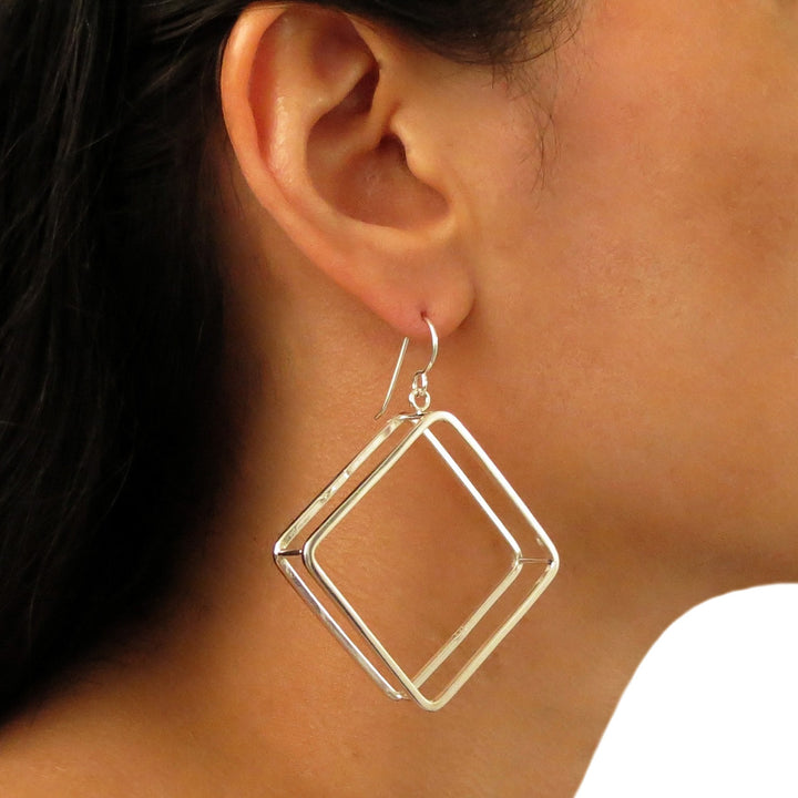 Sterling Silver Square Hoop Earrings for Women