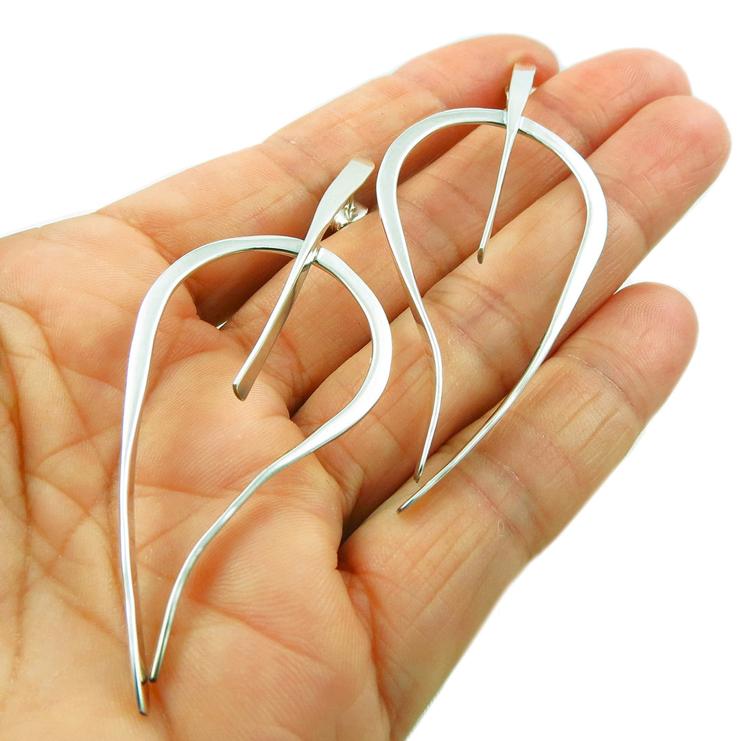 Large Tree Leaf Statement Earrings in Silver