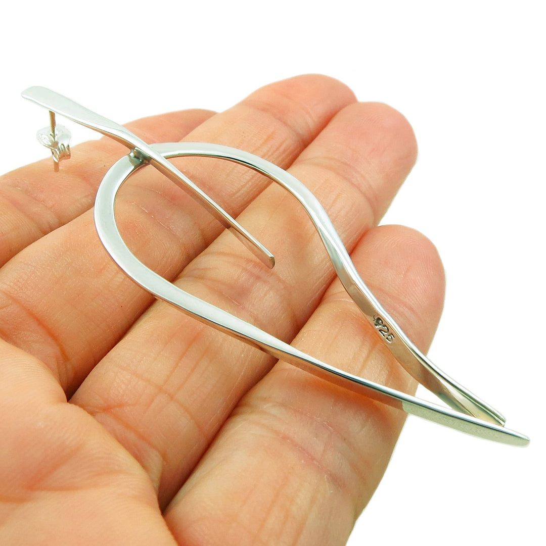 Large Tree Leaf Statement Earrings in Silver