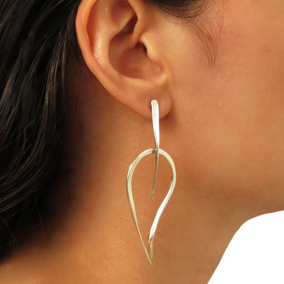 Large Tree Leaf Statement Earrings in Silver