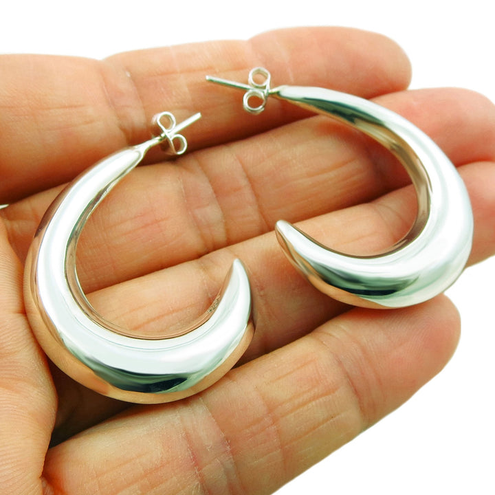 Curved 925 Sterling Silver Half Hoop Earrings