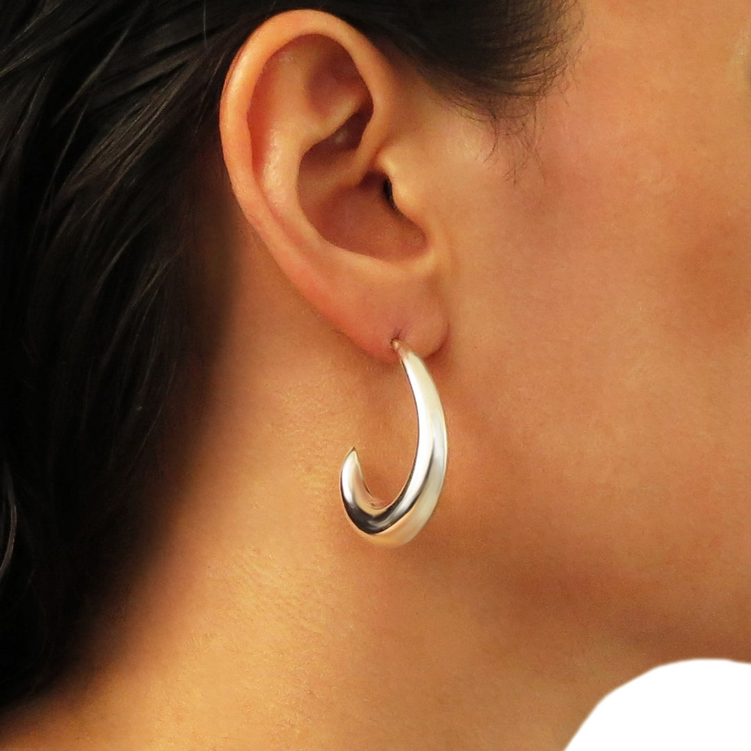 Curved 925 Sterling Silver Half Hoop Earrings