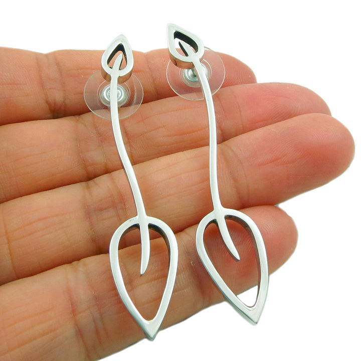 Long Statement Sterling Silver Leaf Earrings