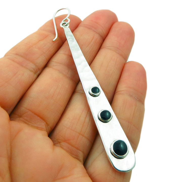 Onyx Gemstone Sterling Silver Drop Earrings