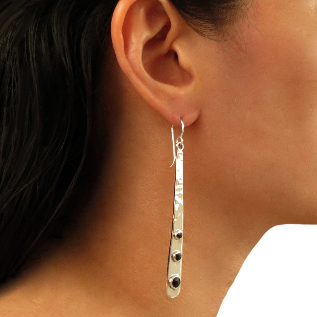 Onyx Gemstone Sterling Silver Drop Earrings