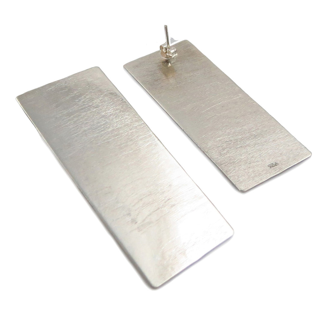 Handmade Large Brutalist Rectangular Silver Earrings