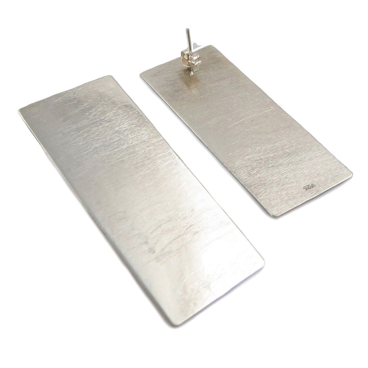 Handmade Large Brutalist Rectangular Silver Earrings