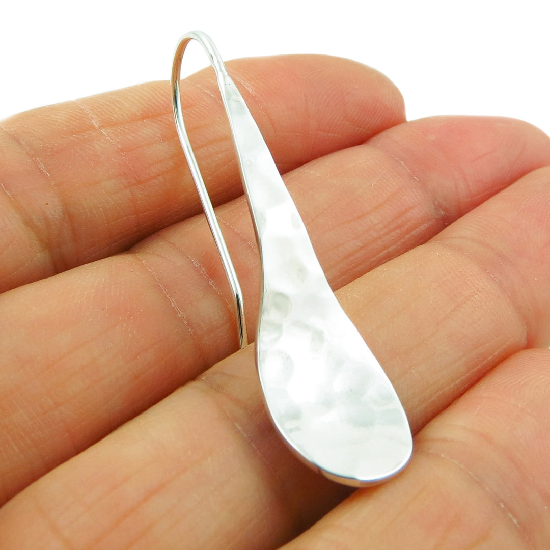 Hammered Drop Earrings in Silver