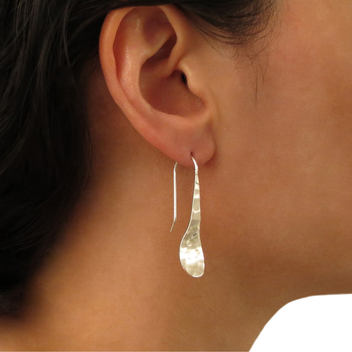 Hammered Drop Earrings in Silver