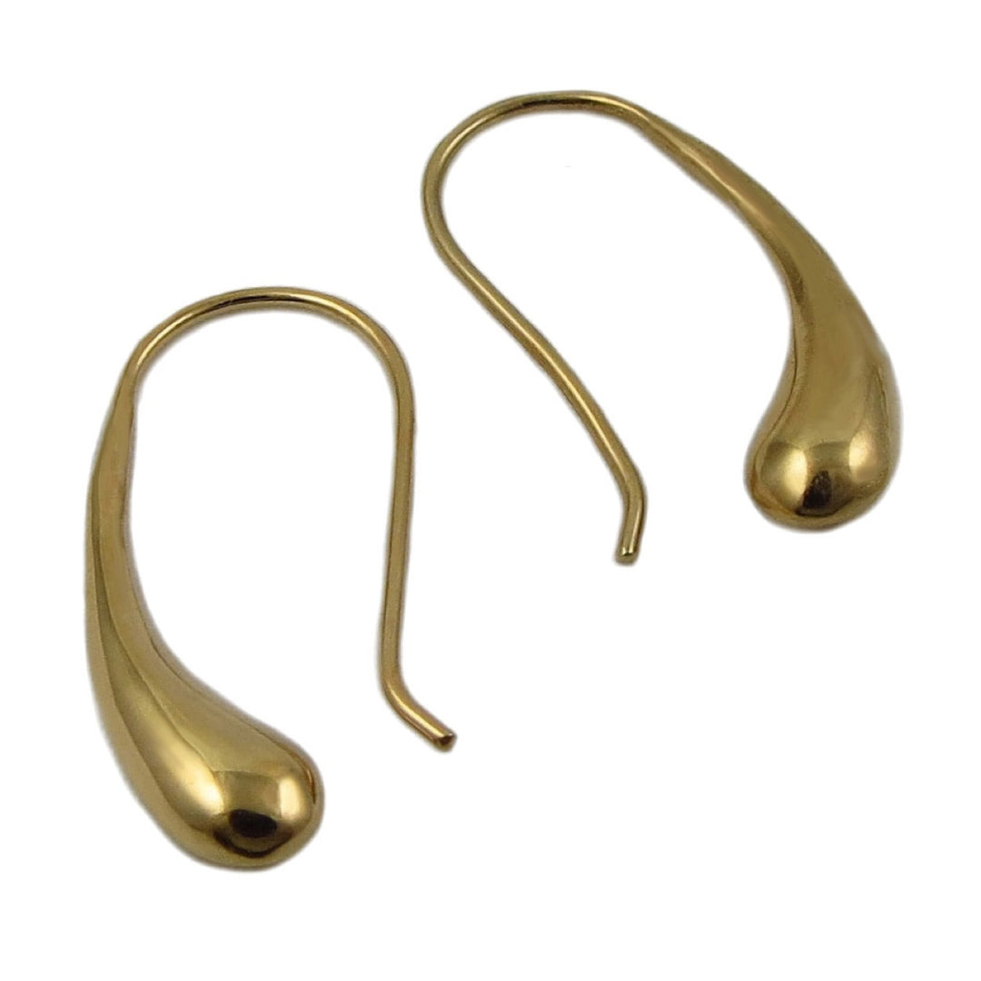 Gold vermeil teardrop earrings on a white background.