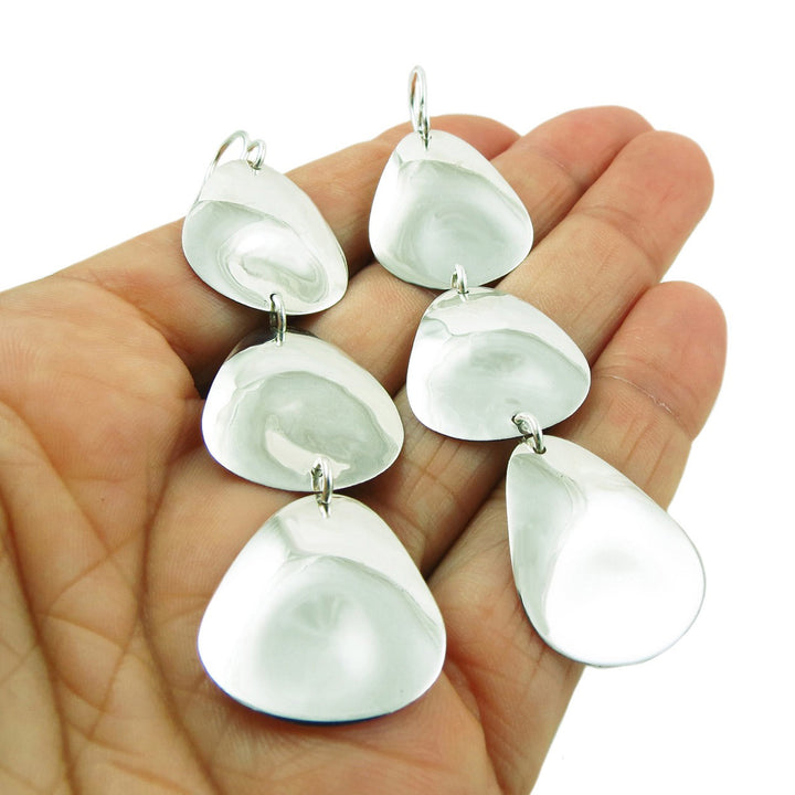 Silver Triple Drop Earrings - Handmade Dangling Style