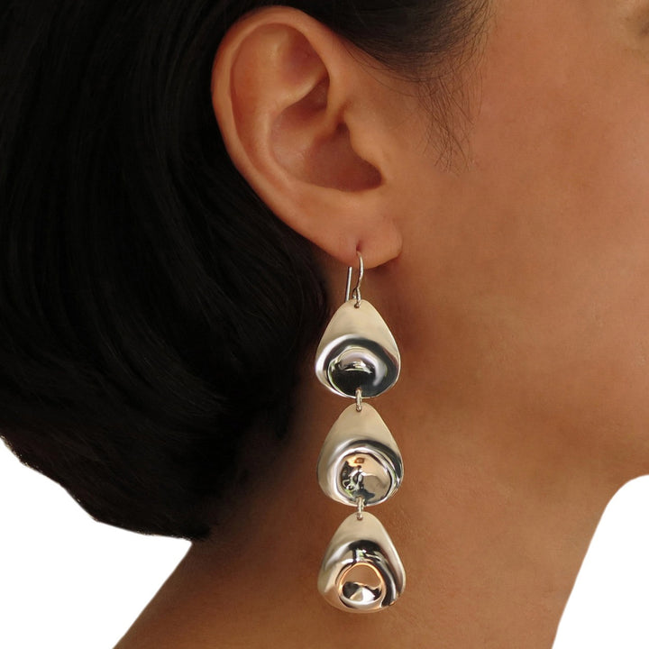 Silver Triple Drop Earrings - Handmade Dangling Style
