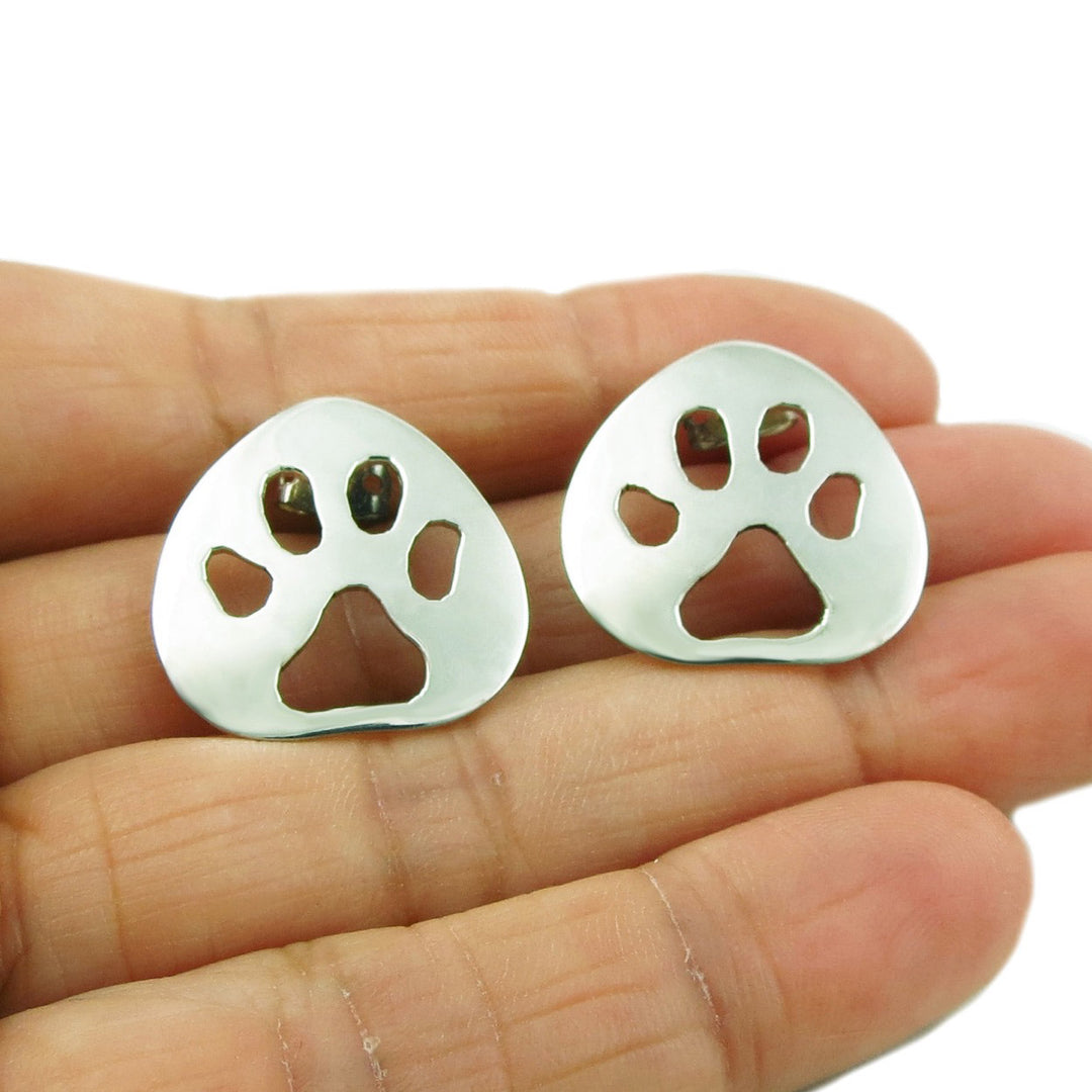 Animal Paw Print 925 Sterling Silver Earrings Gift Boxed
