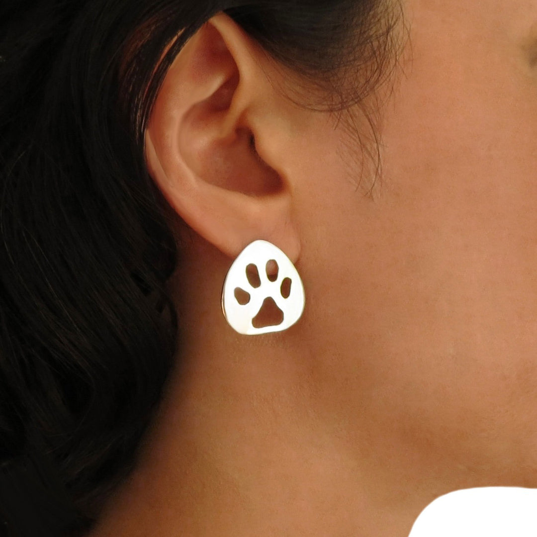 Animal Paw Print 925 Sterling Silver Earrings Gift Boxed