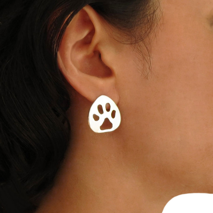 Animal Paw Print 925 Sterling Silver Earrings Gift Boxed