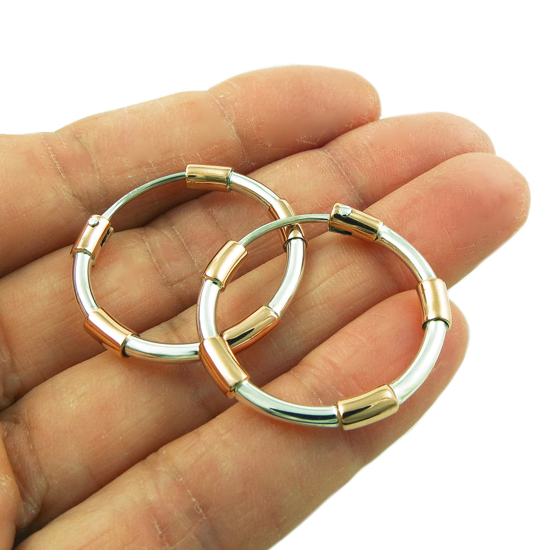Copper Check Silver Hoops