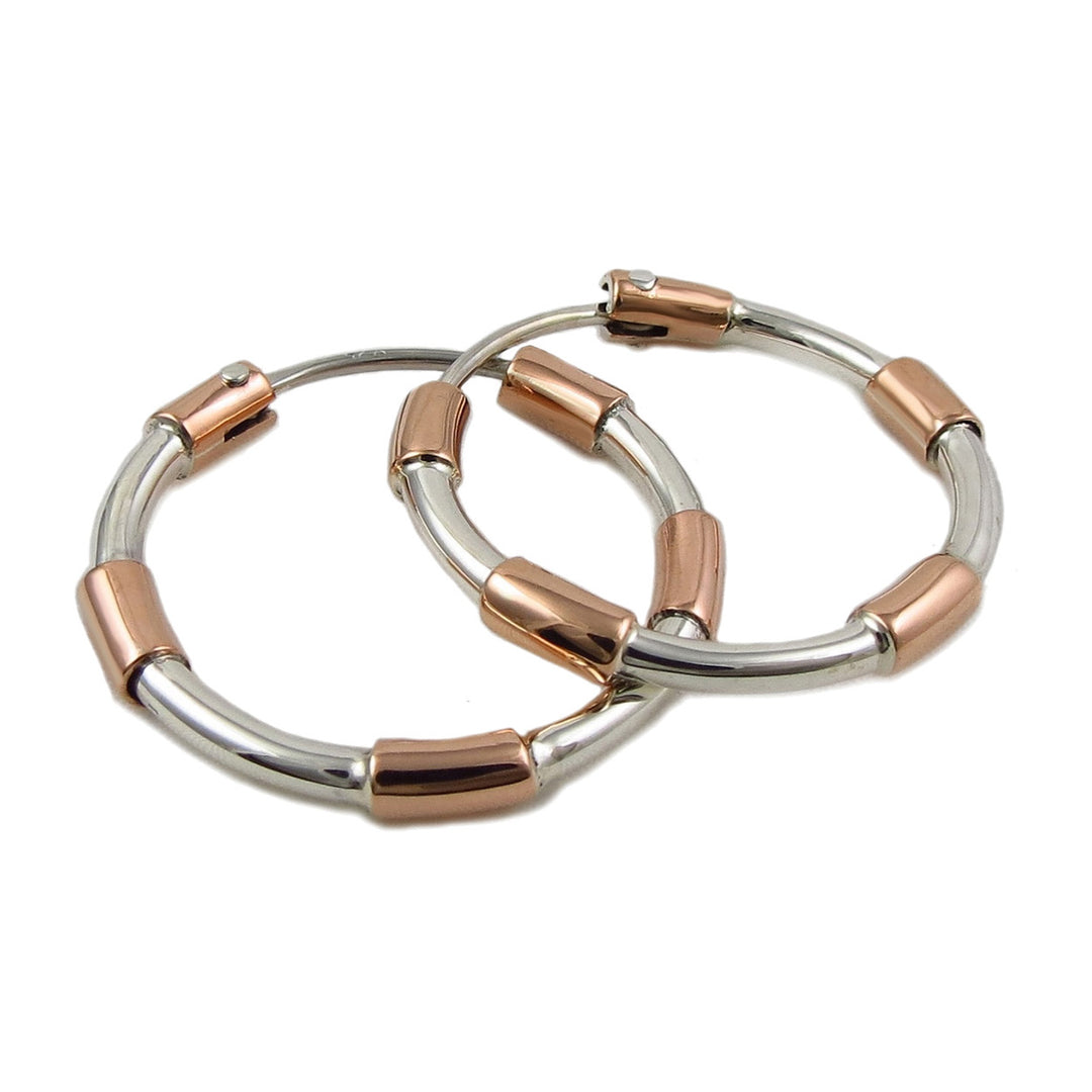 Copper Check Silver Hoops