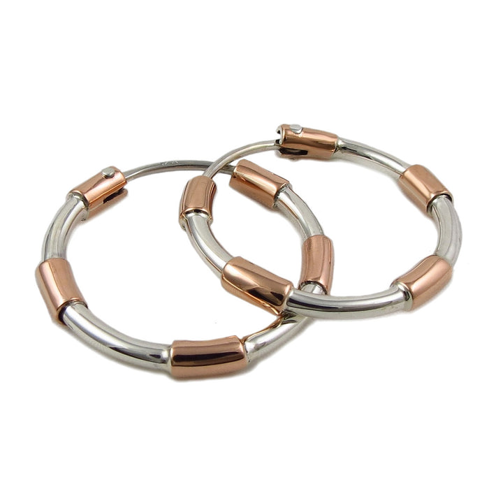 Copper Check Silver Hoops