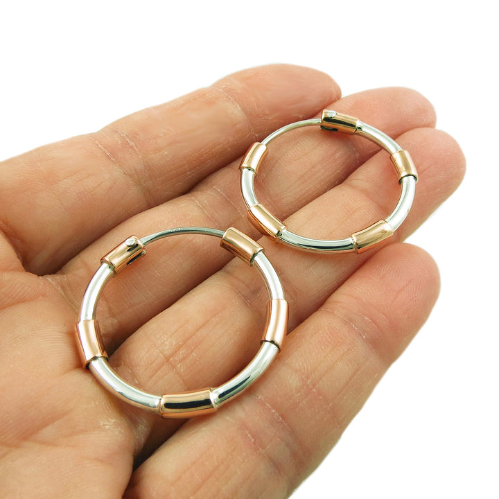 Copper Check Silver Hoops