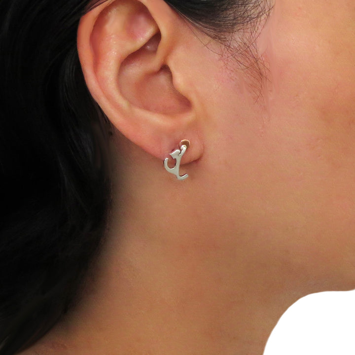 Silver Kitty Cat Earrings with Copper Accents