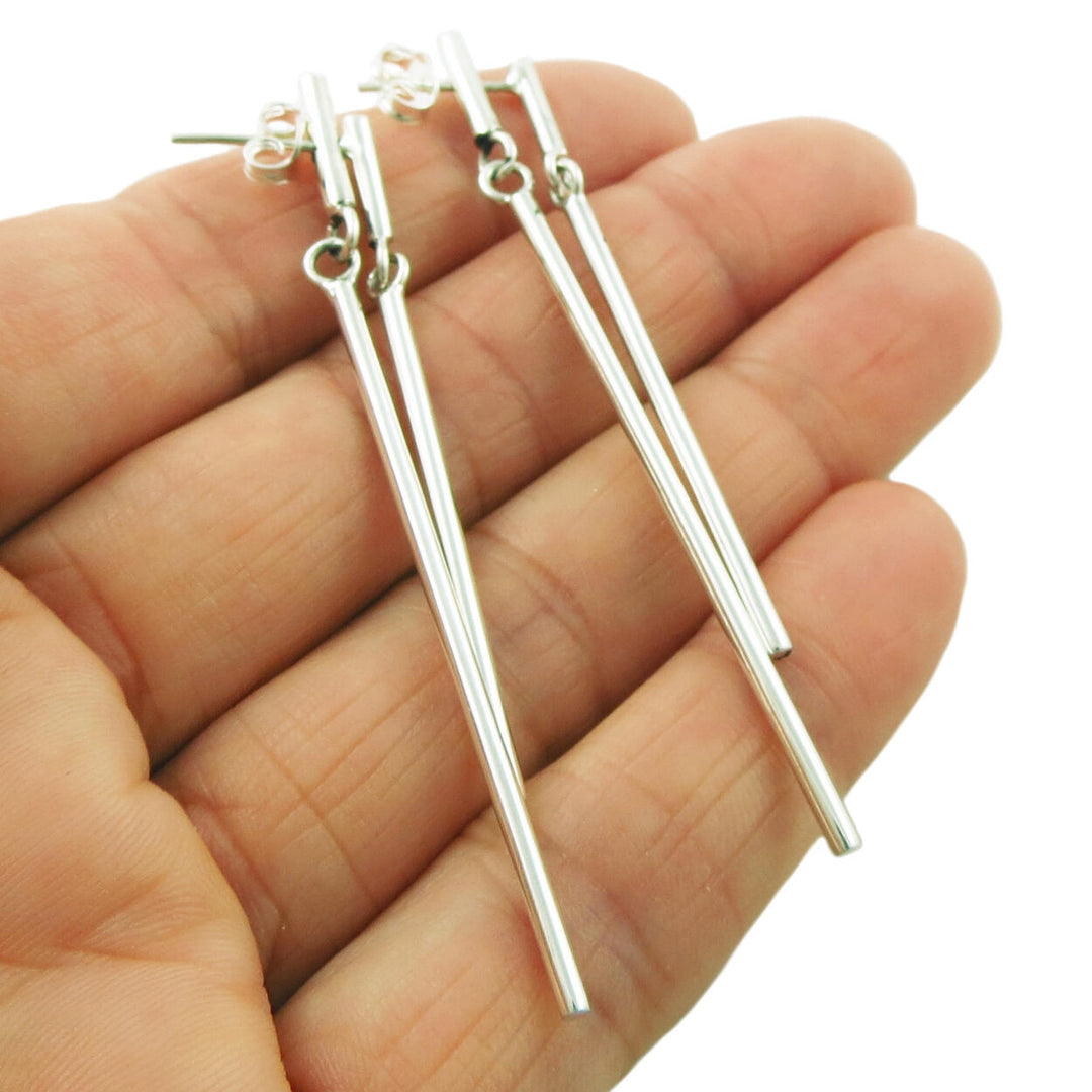 Long Sterling Silver Two Part Dangle Earrings