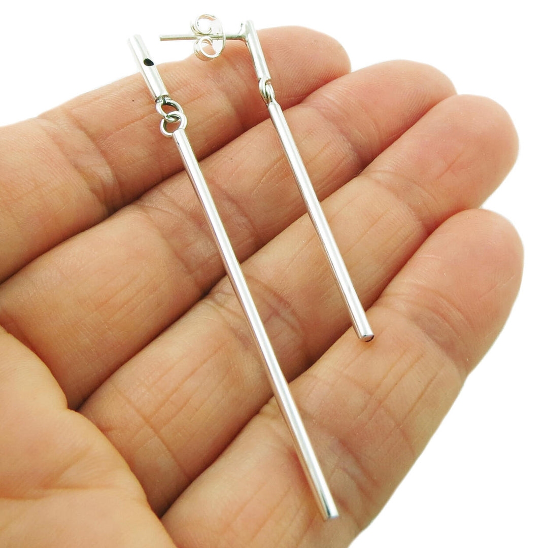 Long Sterling Silver Two Part Dangle Earrings