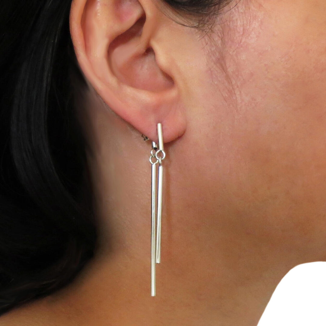 Long Sterling Silver Two Part Dangle Earrings