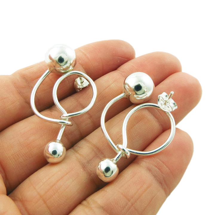 Large Ball Bead Spiral 925 Sterling Silver Earrings