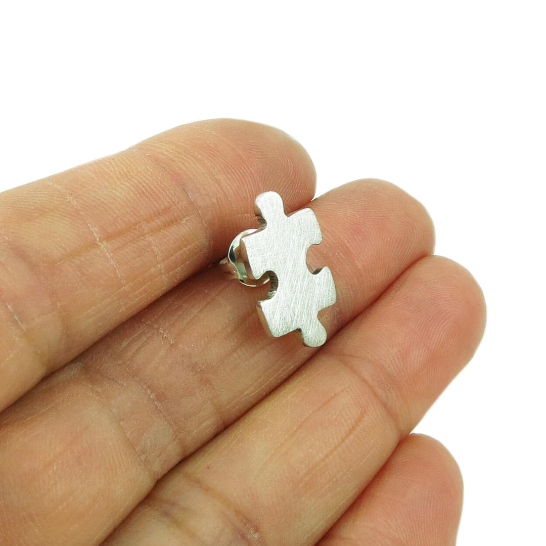Jigsaw Puzzle Piece Brushed 925 Silver Earrings