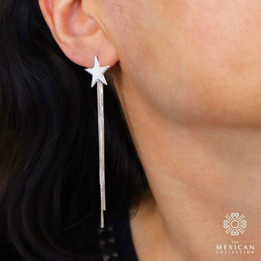 Shooting Star Fringe Earrings in 925 Silver - Handmade Jewellery
